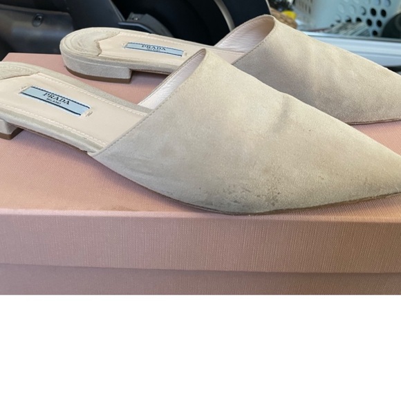 Prada Beige Suede Pointed Toe Mule Slide Size 40 - Picture 3 of 6